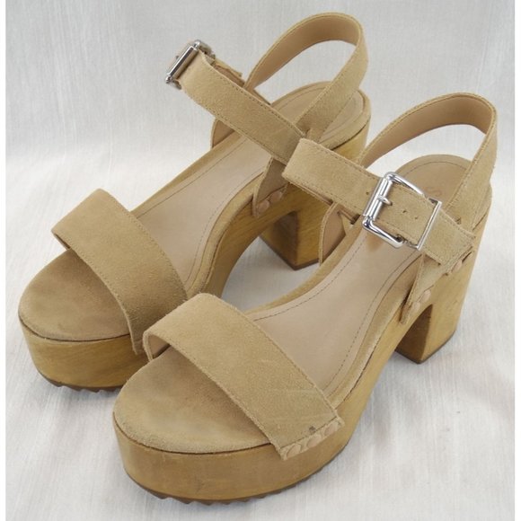 Schutz Suede Platform Sandals | Size 7.5, Tan, Heel - Picture 2 of 8
